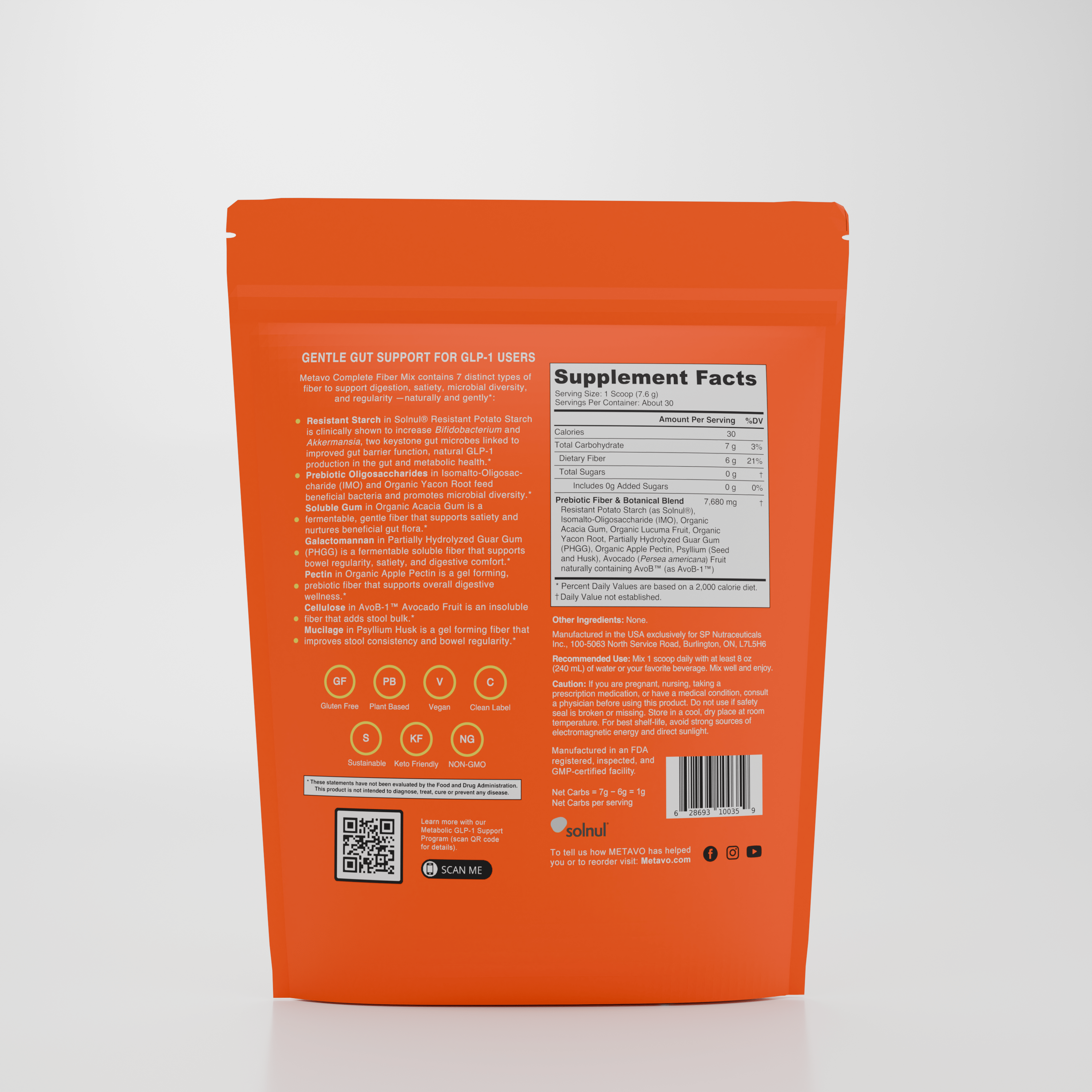 Metavo.com Metavo GLP-1 Metavo Complete Fiber Mix - 7 Prebiotic Fibers with AvoB™ for Gut Health, Regularity & GLP-1 Support