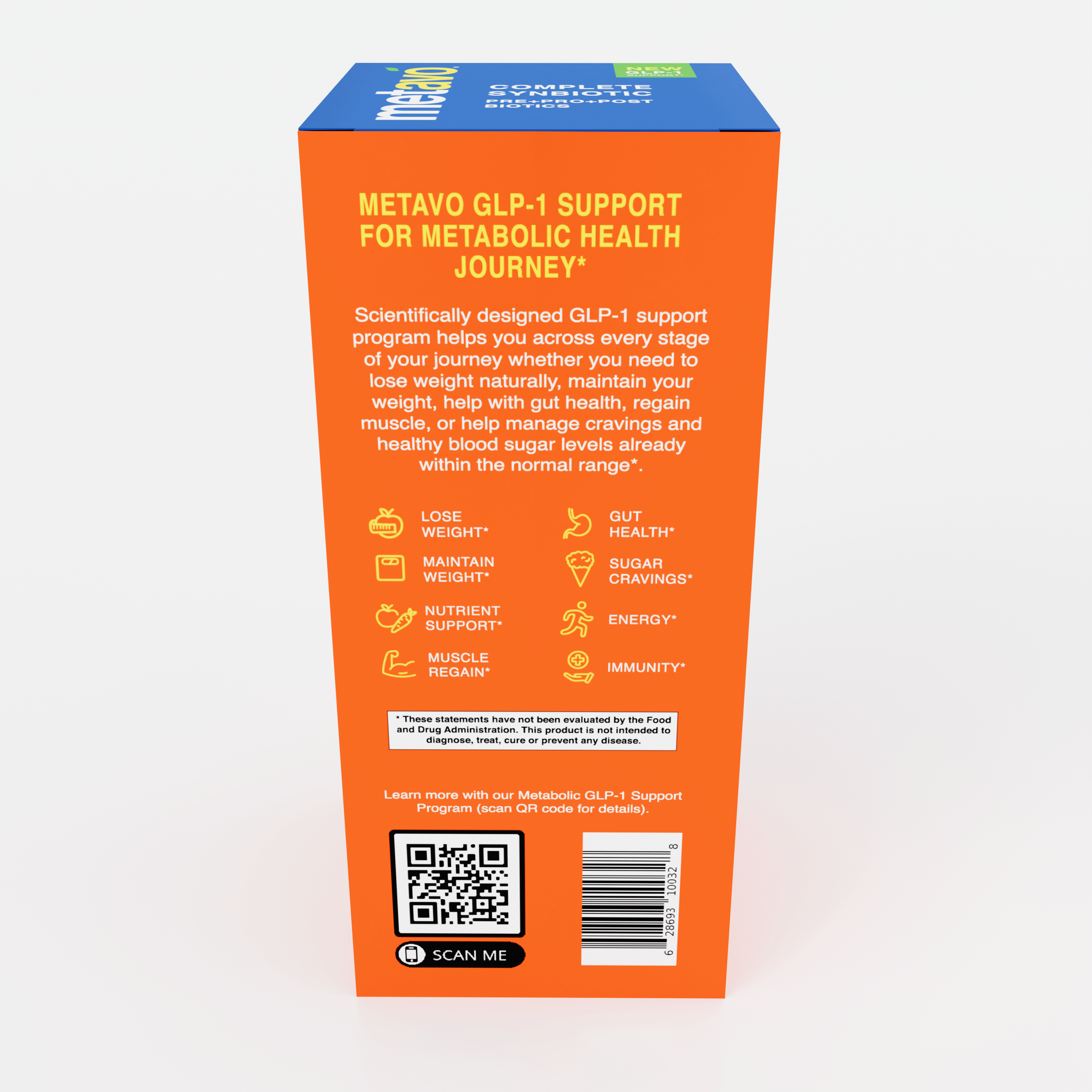 Metavo.com Metavo GLP-1 Metavo Complete Synbiotic - Pre+Pro+Postbiotics with AvoB™ for Gut Health & Metabolism (60 Veggie Capsules)