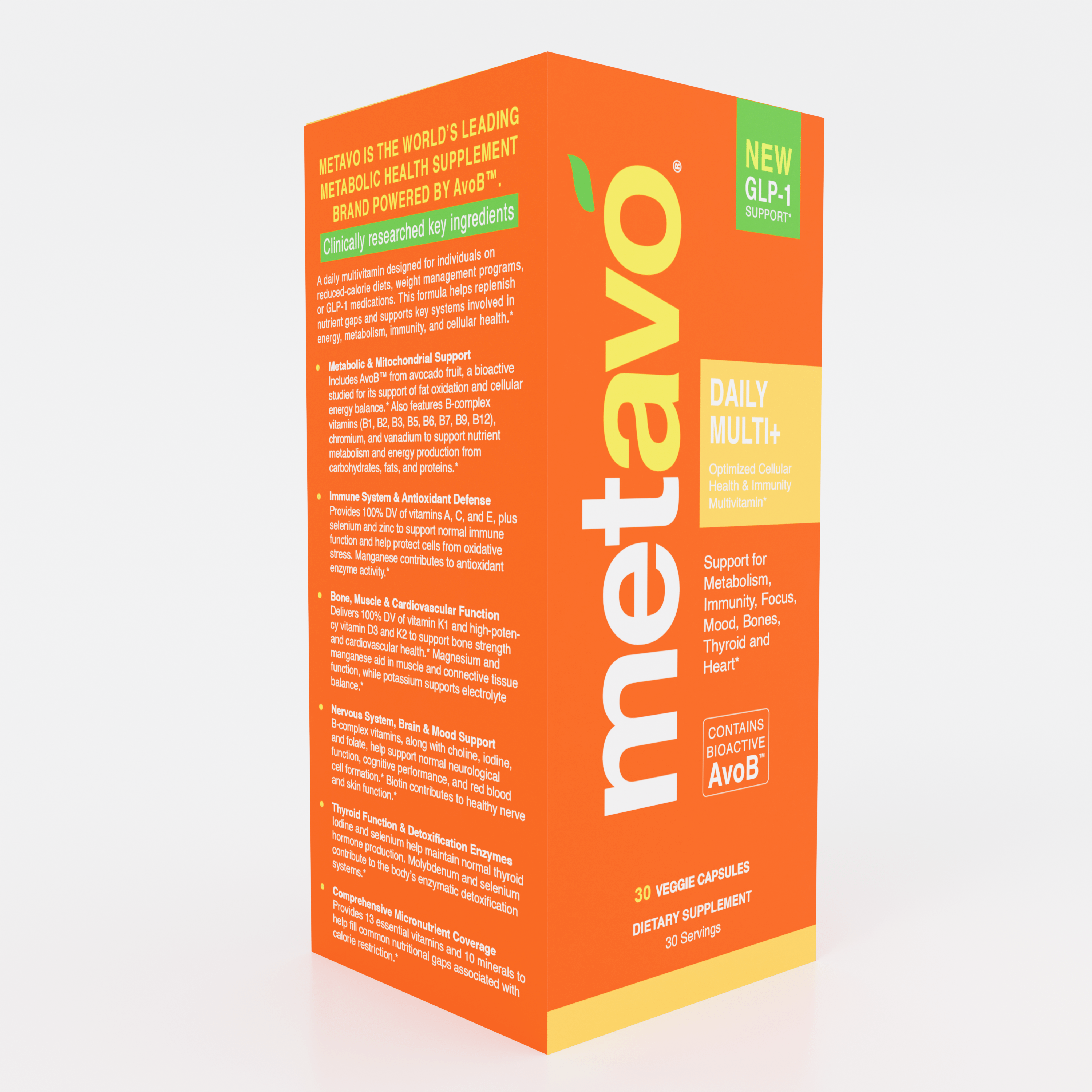 Metavo.com Metavo GLP-1 Metavo Daily Multi+ with GLP-1 Support - Cellular Health & Immunity Multivitamin with AvoB™ (30 Veggie Capsules)